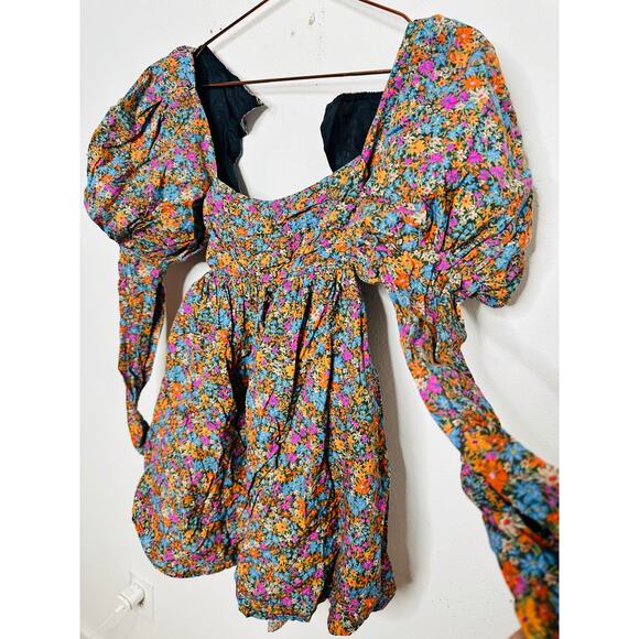 FOR LOVE AND LEMONS Multicolored Floral 100%Cotton Empire Brittany Mini Dress XS - Picture 2 of 16